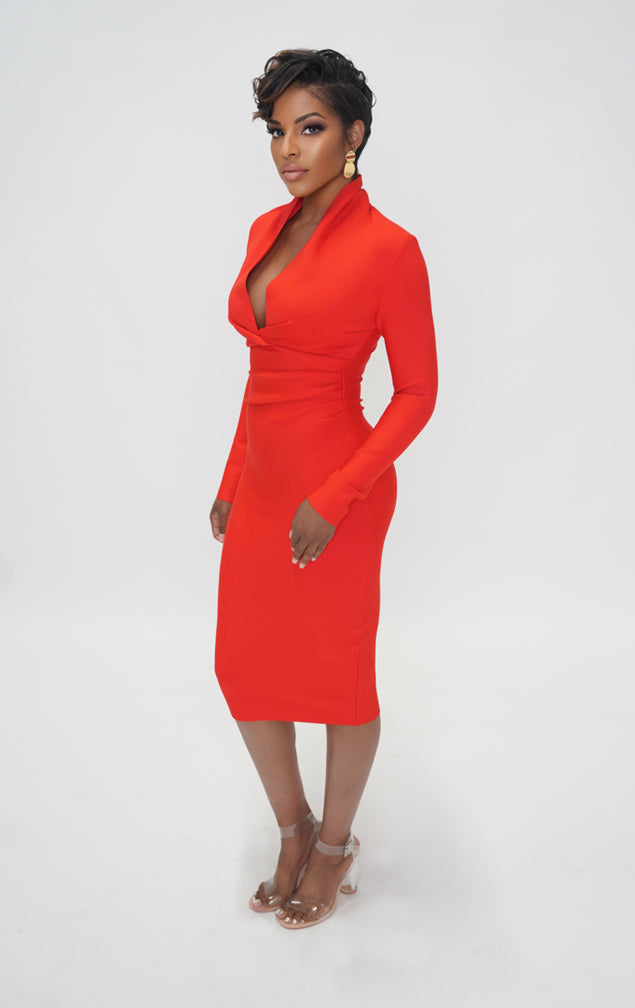 BAD & BOUJEE | Bandage Midi Dress - Red